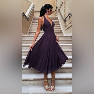 NEW HOUSE OF CB Solada Georgette Halter Grape Purple Dress sz S